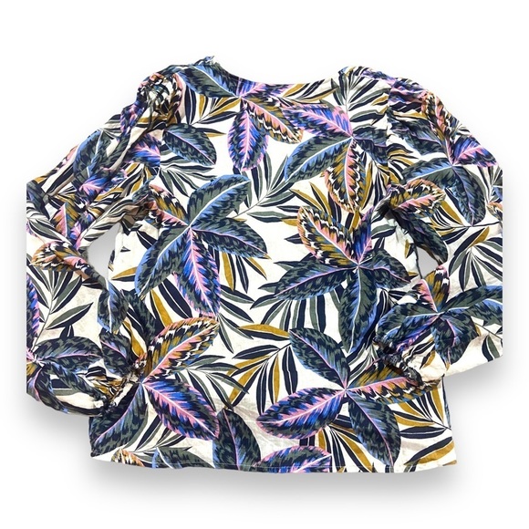 Boden V Neck Puff Sleeve 100% Linen Popover Botanical Print Sz 6 - Picture 4 of 8